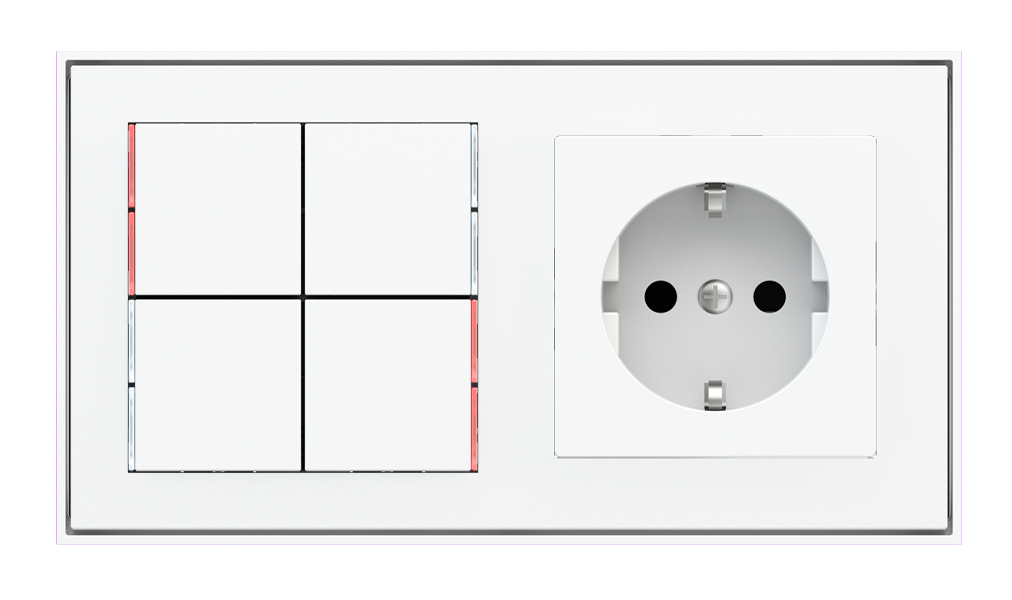 Ekinex 71 · Pushbutton with thermostat and socket point for 2-fold plate (60x55 mm module) - Schuko · Управление климатом