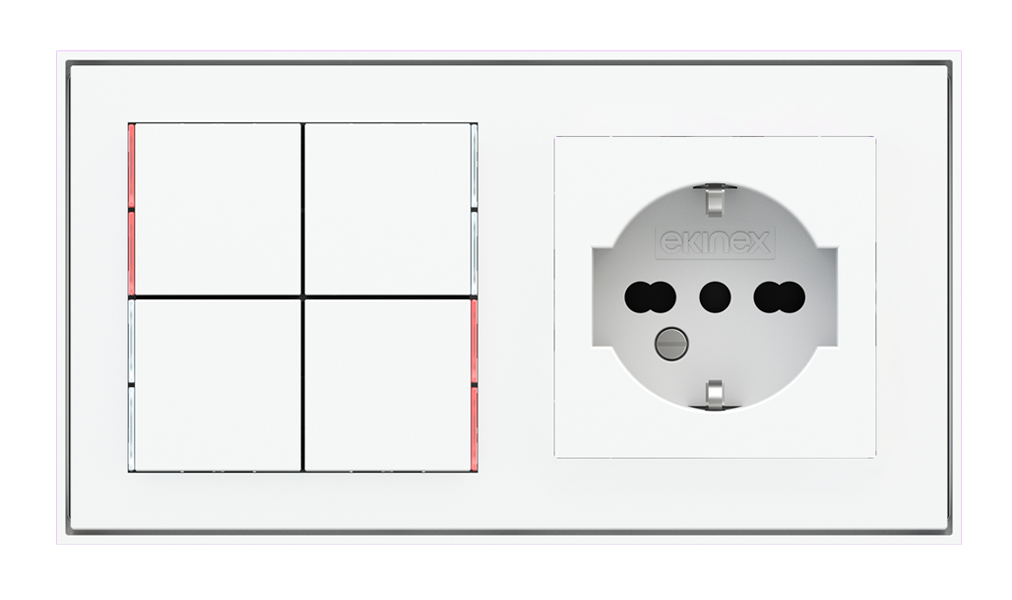 Ekinex 71 · Pushbutton with thermostat and socket point for 2-fold plate (60x55 mm module) - IT · Управление климатом