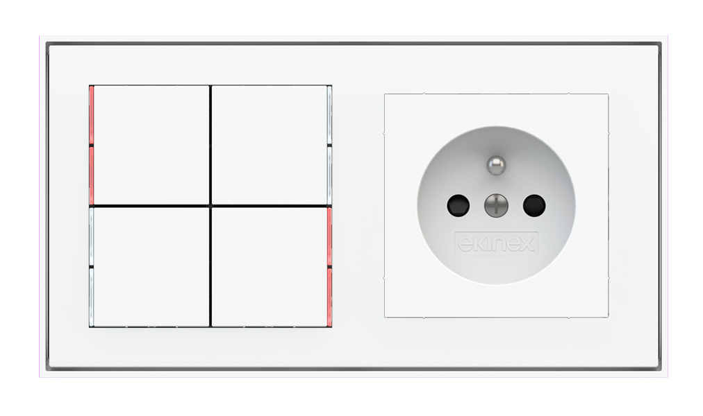 Ekinex 71 · Pushbutton with thermostat and socket point for 2-fold plate (60x55 mm module) - FR · Управление климатом